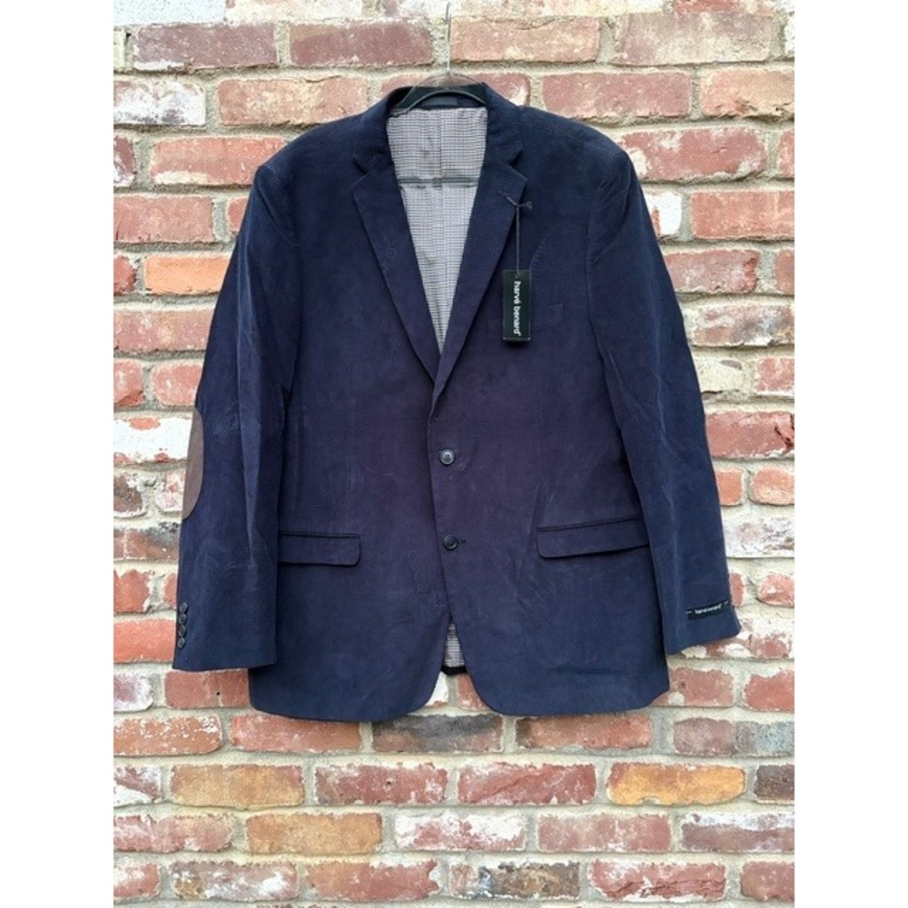 Harve Benard Mens Navy Corduroy Sport Coat Blazer Elbow Patches 48 Long NEW